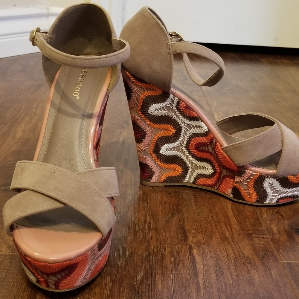 Bamboo Eliza Peach Crochet Boho Wedge